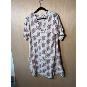Pink Chicken Womens Medium Cotton Floral Babydoll Mini Dress Purple White V-Neck